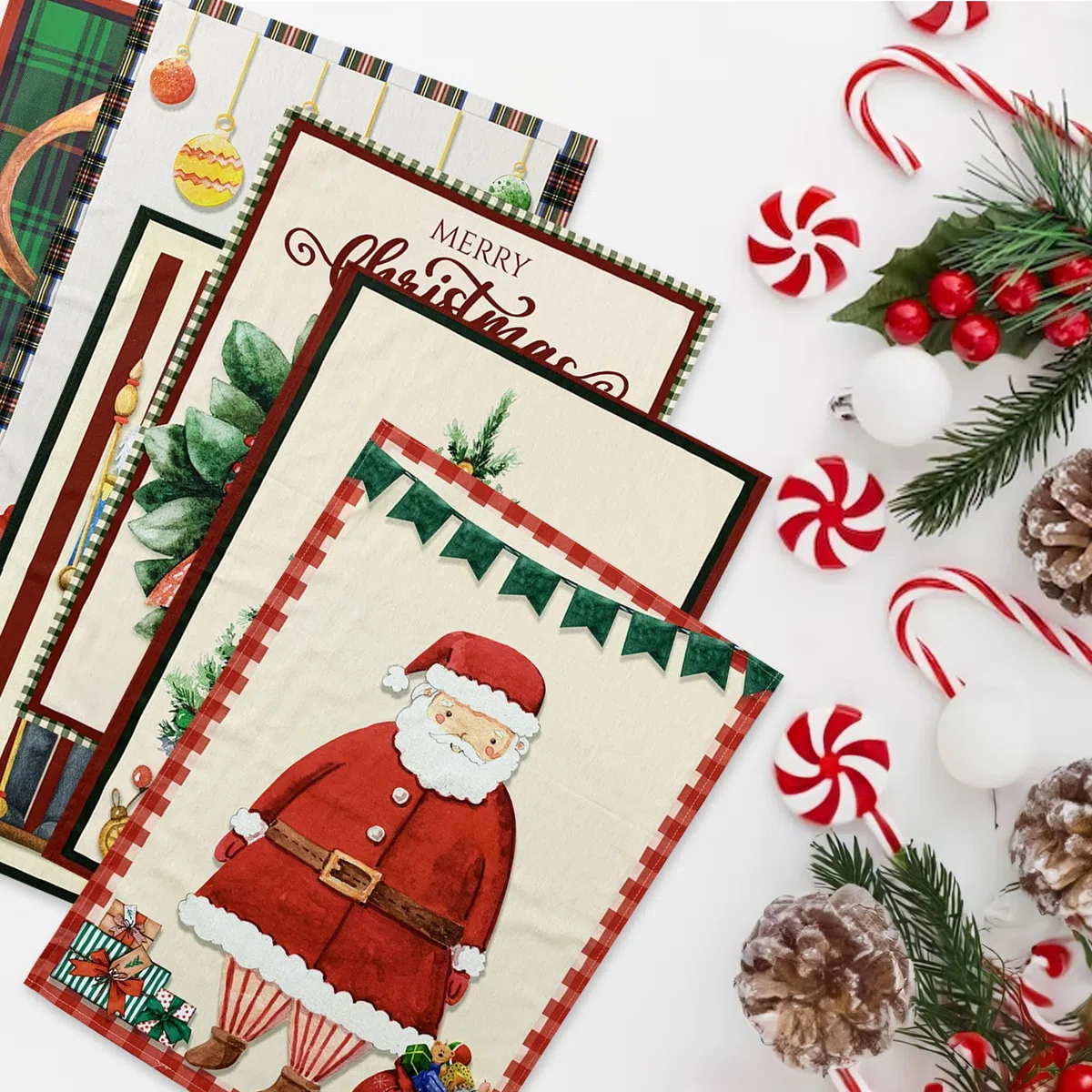 Set Strofinacci Natalizi Canovacci Cotone 6 Pezzi Natale 6483