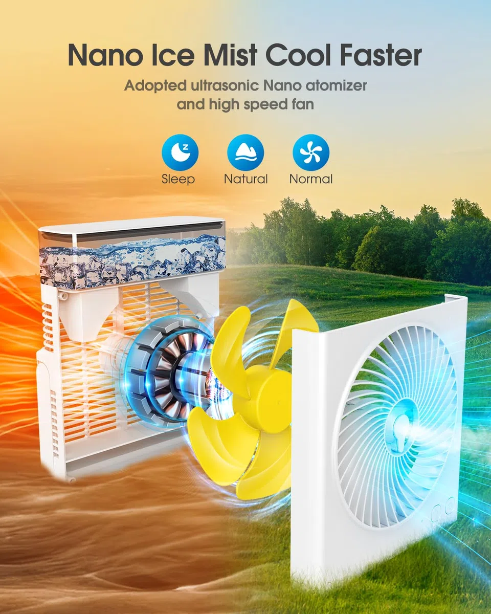 Ventilatore Nebulizzante Portatile, 8000mAh 20cm Ventilatore Ricaricabile a Batteria con Serbatoio Acqua da 600mL, Ventilatori da Scrivania Raffreddanti per Esterno, Perfetto Nebulizzatore ad Acqua