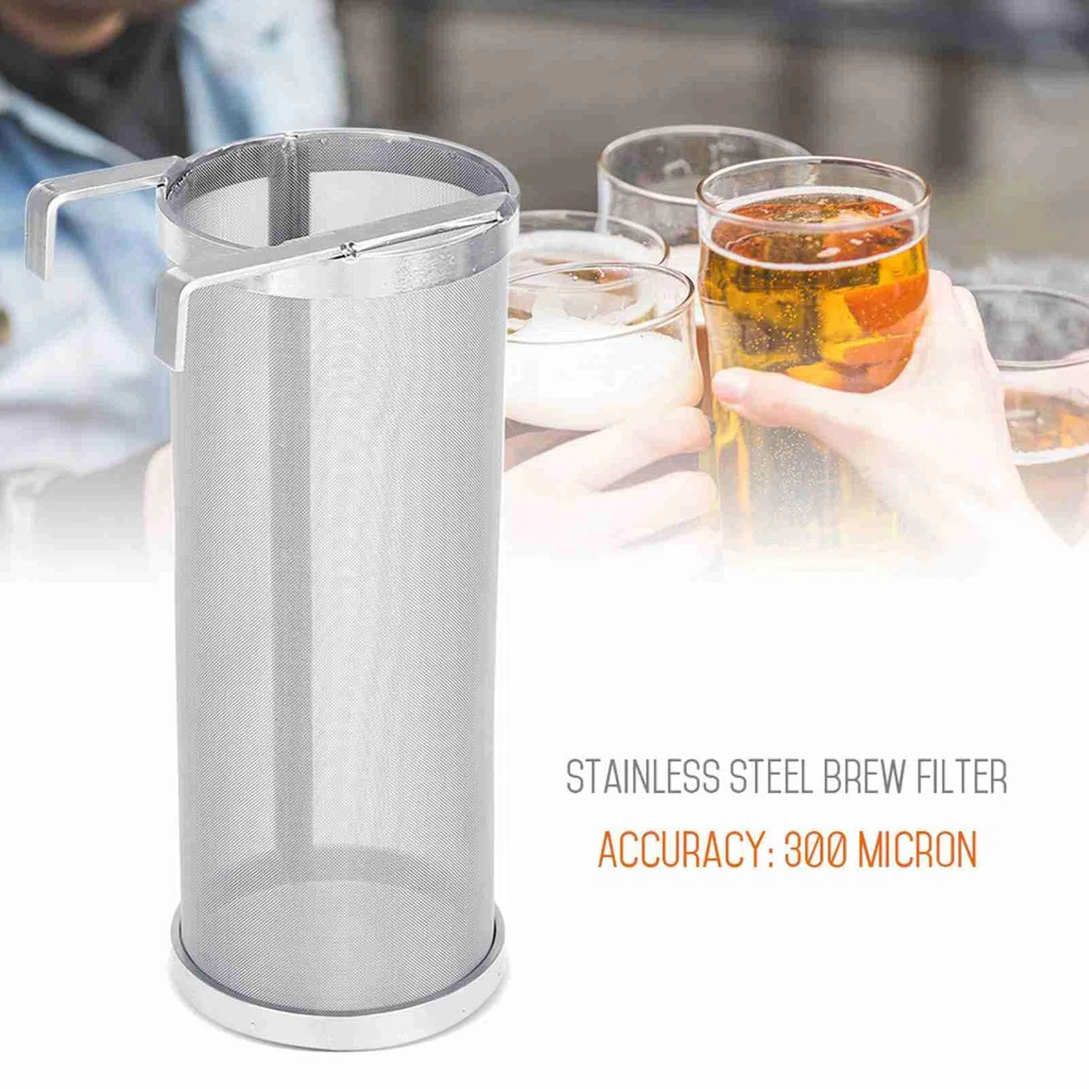 300 Micron Filtro Rete Birra in Acciaio Inox, Casa Homebrew Birra, con Ganci, Filtro Tramoggia Cestello, Birra Luppolo e tè (10 x 25.5cm)