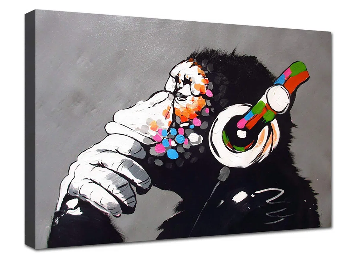 canvashop Quadro Banksy Dj Monkey 70x50 cm Stampe Su Tela Canvas Da Parete Quadri Moderni Soggiorno Arredo Casa Bansky Scimmia Street Art