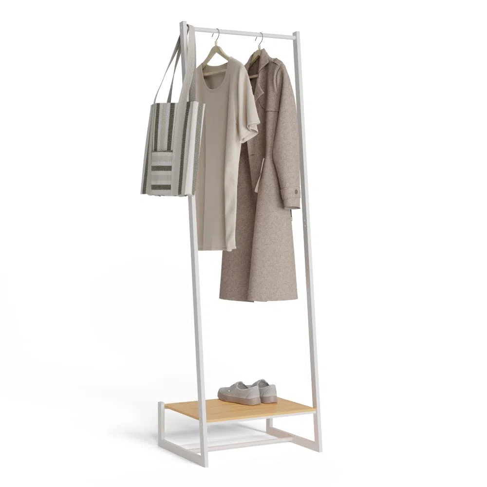 Newlux - Appendiabiti da Terra Resistente Fino a 20kg Hangy One 20 Con Scarpiera. Attaccapanni da Terra Metallico | Grande Stabilità | Facile Montaggio | 50x40x160cm | Bianco