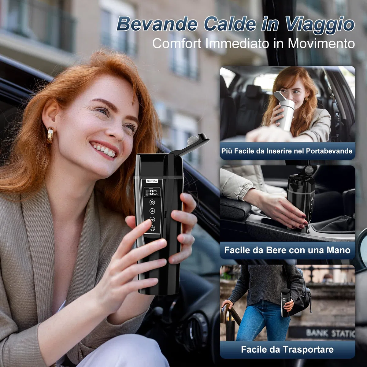 Bollitore Elettrico Portatile per Auto 24/12v, Bollitore da Viaggio con Accendisigari per Auto e Camion, Bollitore Elettrico per Auto con Temperatura Regolabile, Spegnimento Automatico, 450ml