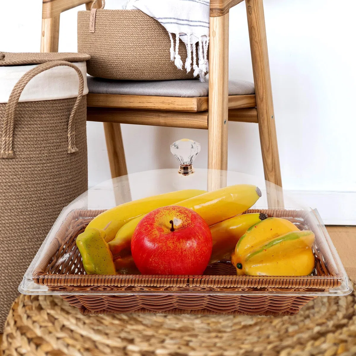 Cesto Porta Alimenti Leggero e Liscio con Coperchio Trasparente Design e Moderno in Pp e Acrilico Set da 1 per Picnic e Cucina