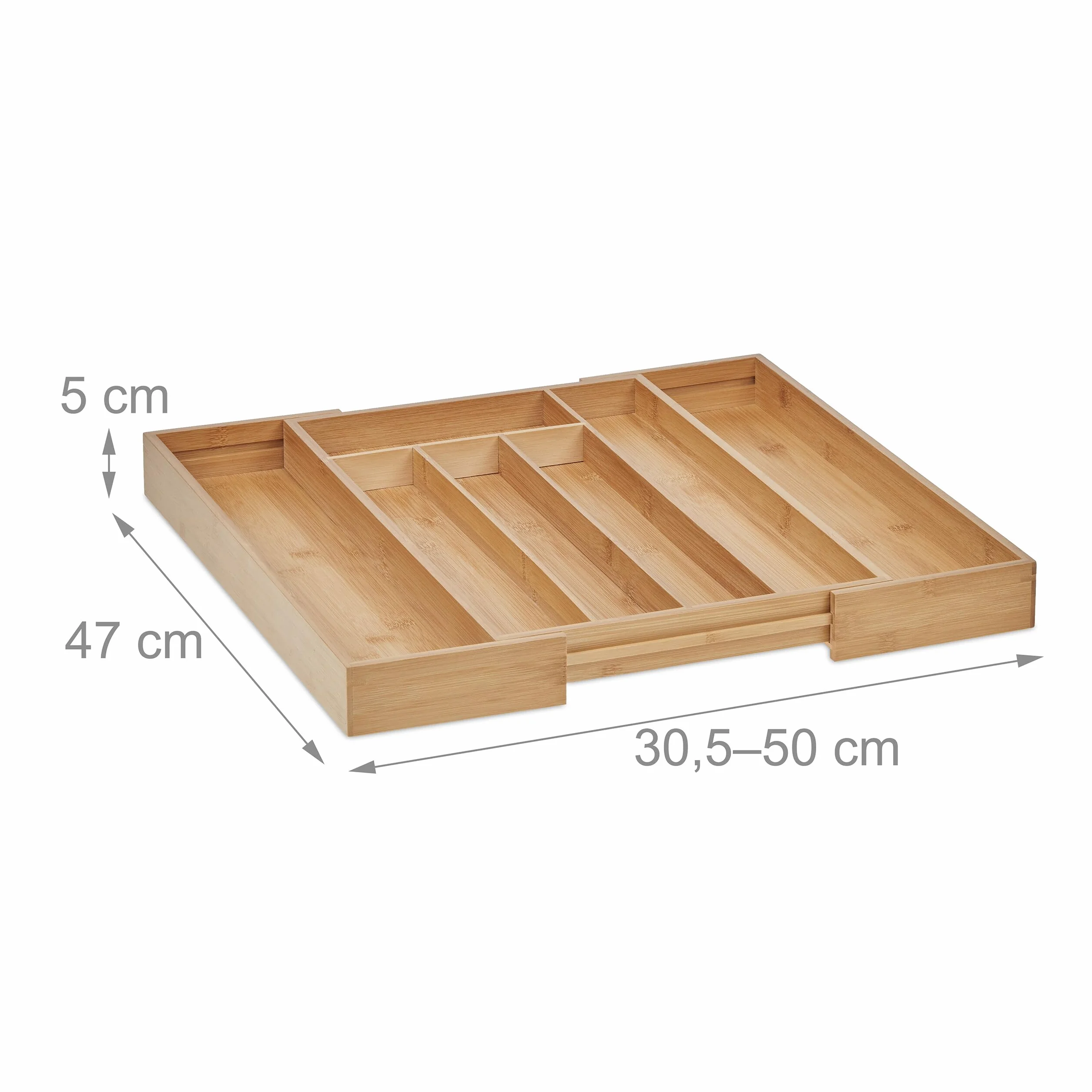 Relaxdays Portaposate da Cassetto Allungabile, Divisorio a 5-7 Scomparti per Posate, 5 x 30,5-5 x 47 cm, bambù, Naturale