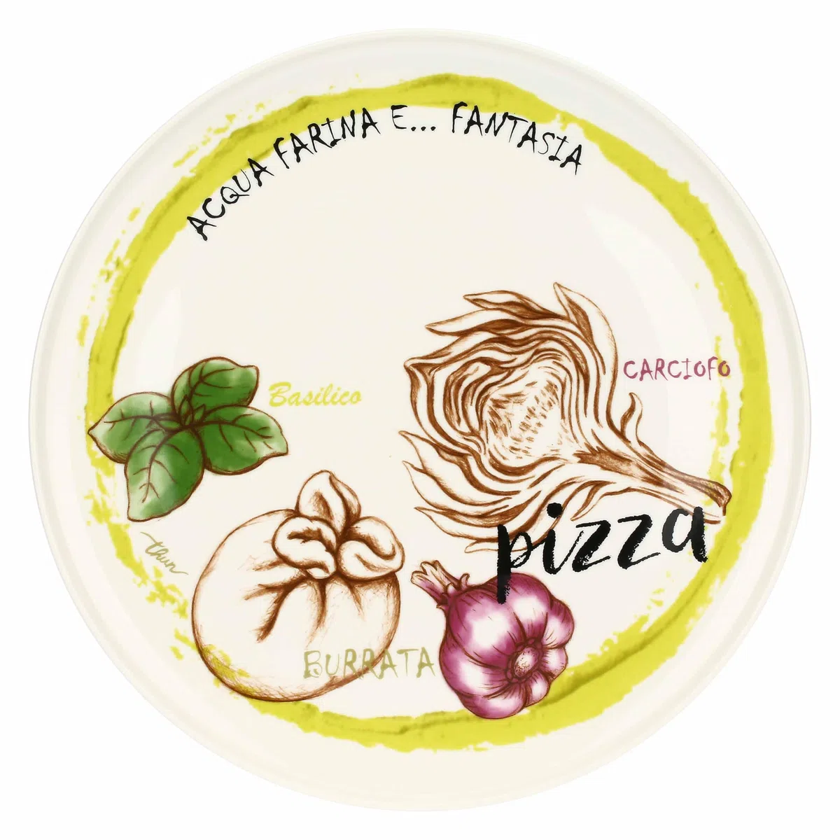 THUN - Set 2 piatti pizza Acqua e Farina, rosso e giallo - Porcellana,ø 33 cm