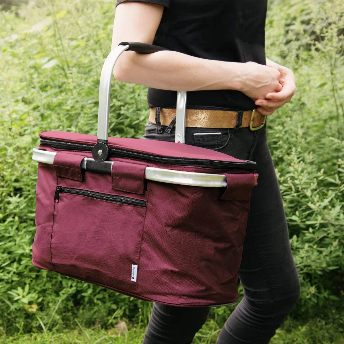 Navaris Borsa Termica PIC-Nic 4 Persone - Cesto Porta Pranzo Termico 27 Litri 43x26cm - Borsafrigo Mare Campeggio Shopping - Cesta Isolante - Rosso