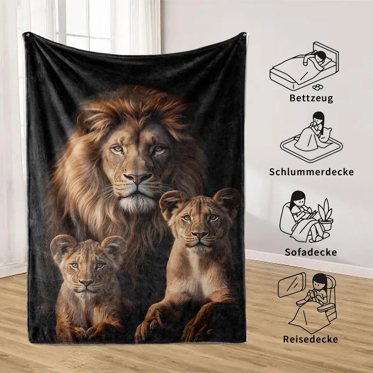 Coperta Leone 150x200cm, Coperta Leone Morbida con Motivo Animali Selvatici per la Casa, Coperta per Bambini, Idea Regalo per Divano e Divanetto (D, 150x200cm)