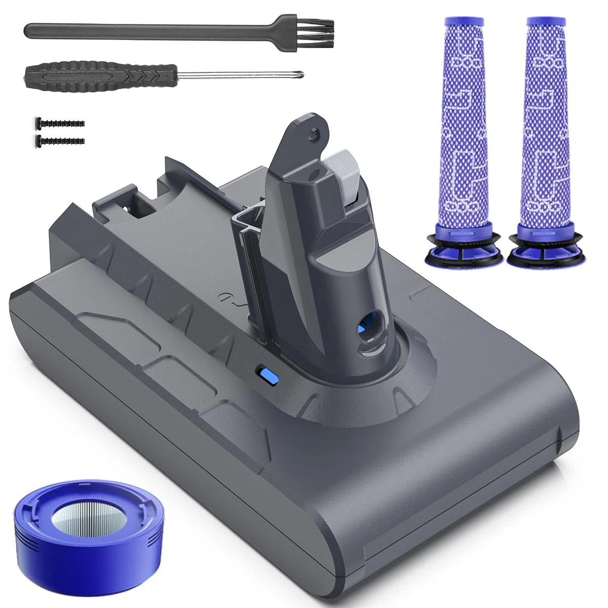 Keenstone Batteria per Dyson V6, 8000mAh, 21.6V, Li-Ion, Compatibile con Dyson Serie V6 DC58/DC59/DC61/DC62/DC72/DC74, con 3 Filtri Lavabili