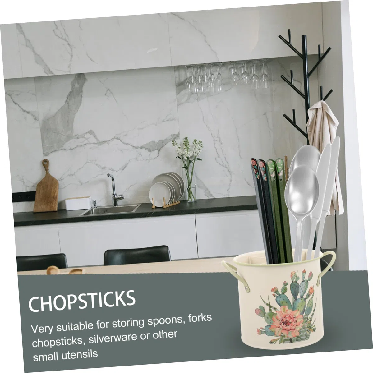 Porta Bacchette Decorativo con Secchiello Supporto Portatile per Utensili da Cucina Organizer per Bacchette Appoggia Cucchiaio Design Elegante Funzionale