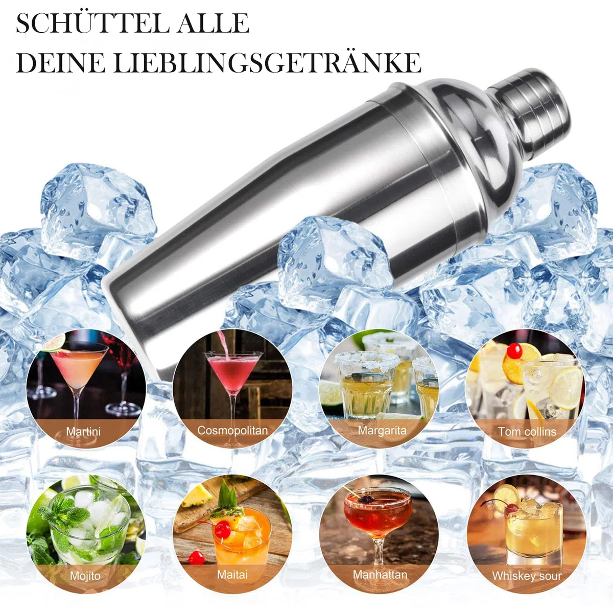 Set shaker per cocktail, kit da barman in acciaio inox con schede di ricette e accessori, ideale per casa, bar e feste (15 pezzi)