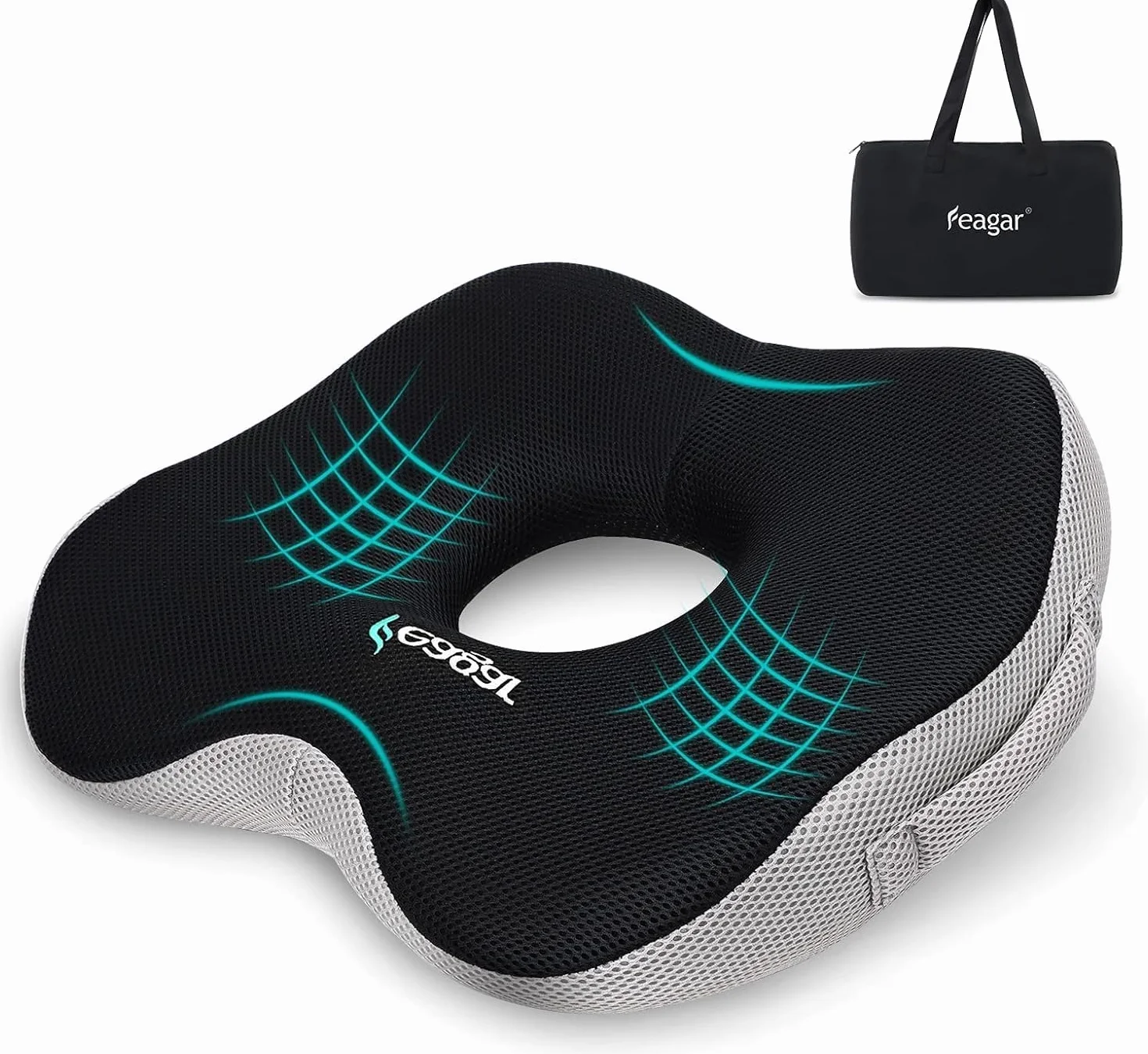 Feagar Cuscino Ortopedico a Ciambella per Sedile - Supporto e Comfort per Emorroidi, Coccige e Schiena - Cuscino Ergonomico per Sedia da Ufficio, Auto e Sedia a Rotelle (H12)