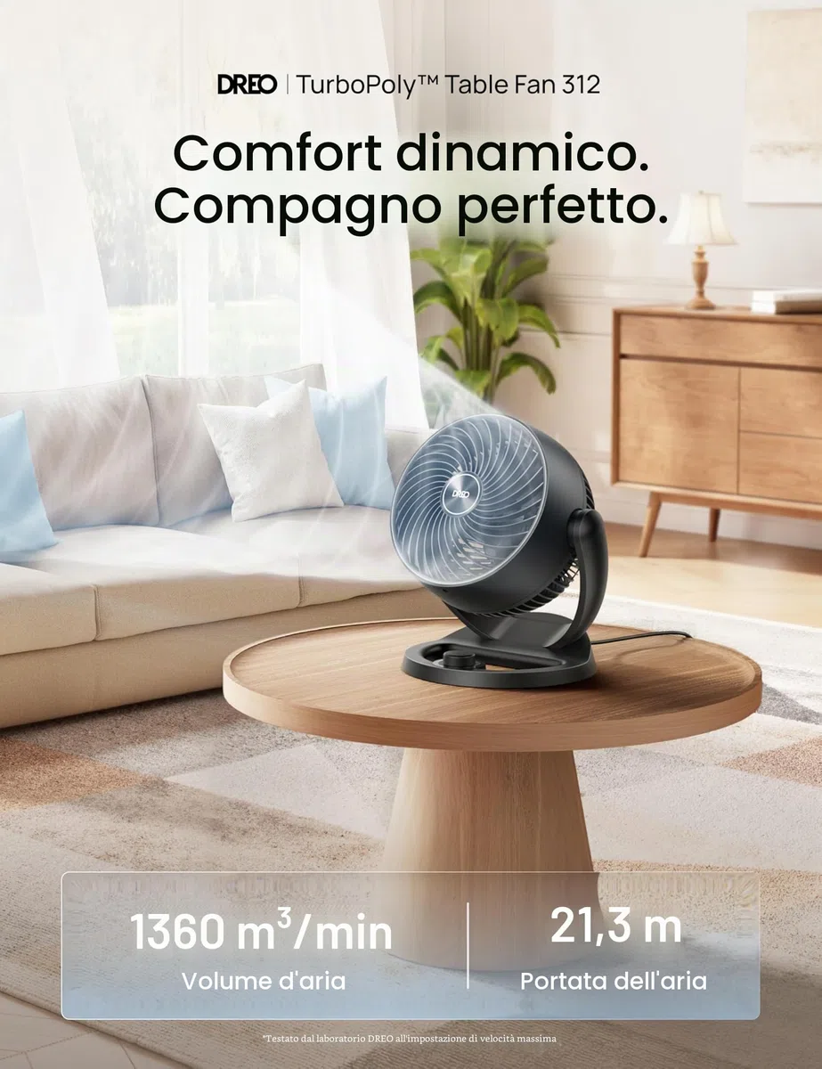 Dreo 28 dB Ventilatore da Tavolo Silenzioso, Diametro 18 cm, 3 Velocità, Inclinazione Regolabile a 120°, Compatto, Discreto, Portatile Per Camera Da Letto o Ufficio, Modello Fox One, Nero