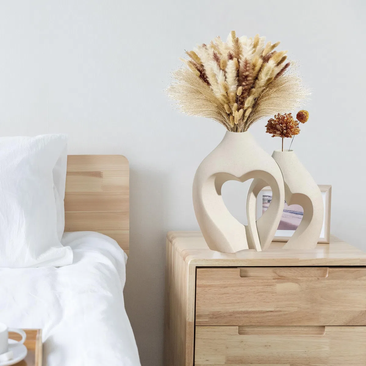 MUJUZE Set di 2 vasi moderni in ceramica beige opaco e bianco opaco, decorazione per soggiorno, camera da letto, vaso per erba della pampa, decorazione nordica moderna