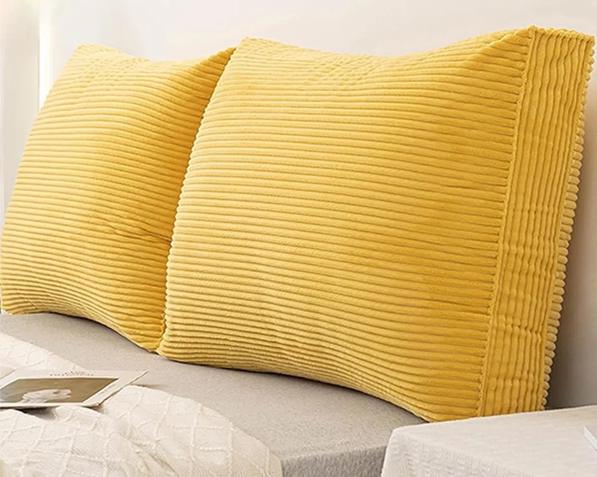 Generico Grande Cuscino da Lettura Testata Letto Velluto a Coste, Schienale Supporto Lombare per Divano Letto Castello, Cuscino Cuneo Sfoderabile Lavabile, Arredo Adulti(Giallo,60x55cm 1pc)