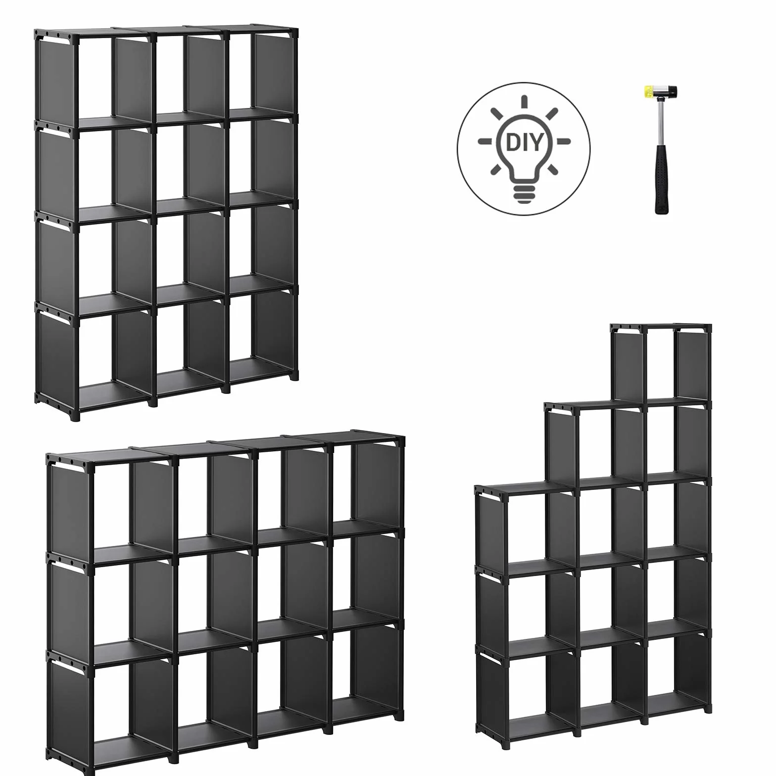 SONGMICS Armadietto Modulare a 12 Cubi, Scaffale Portaoggetti, Libreria per Decorazioni, Cornici per Foto, Organizzatore per Studio, Ufficio, Soggiorno, Nero LSN12BK