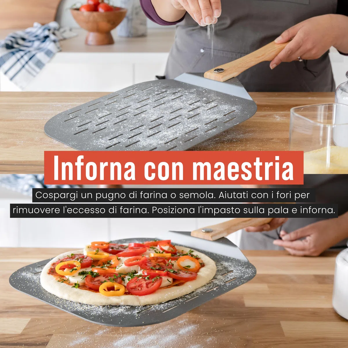 Chef Pomodoro Pala per Pizza Forata in Alluminio con Manico Pieghevole (30,5 x 35,6 cm), Pala per Pizza Corta, Compatta, Maneggevole e Facile da Riporre, Ideale per Pane Fatto in Casa