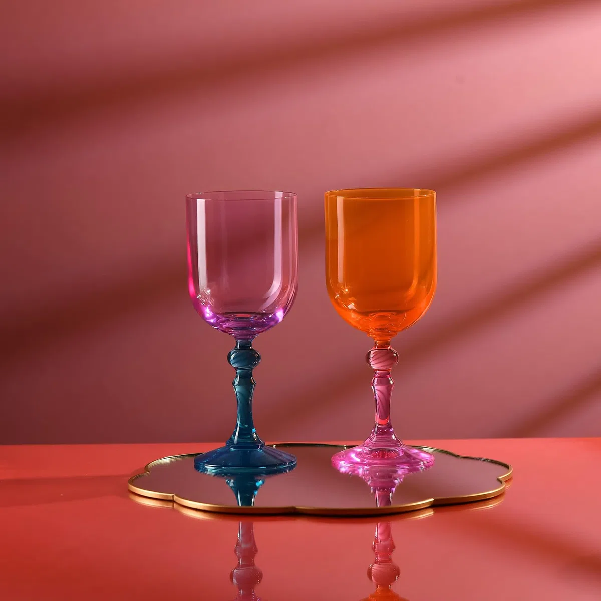 KROSNO – Bicchieri colorati per vino rosso e bianco, mocktail e acqua – 2 x 300 ml – Collezione Bubble – Rosa-Arancione – Cristallo senza piombo – Dipinti a mano