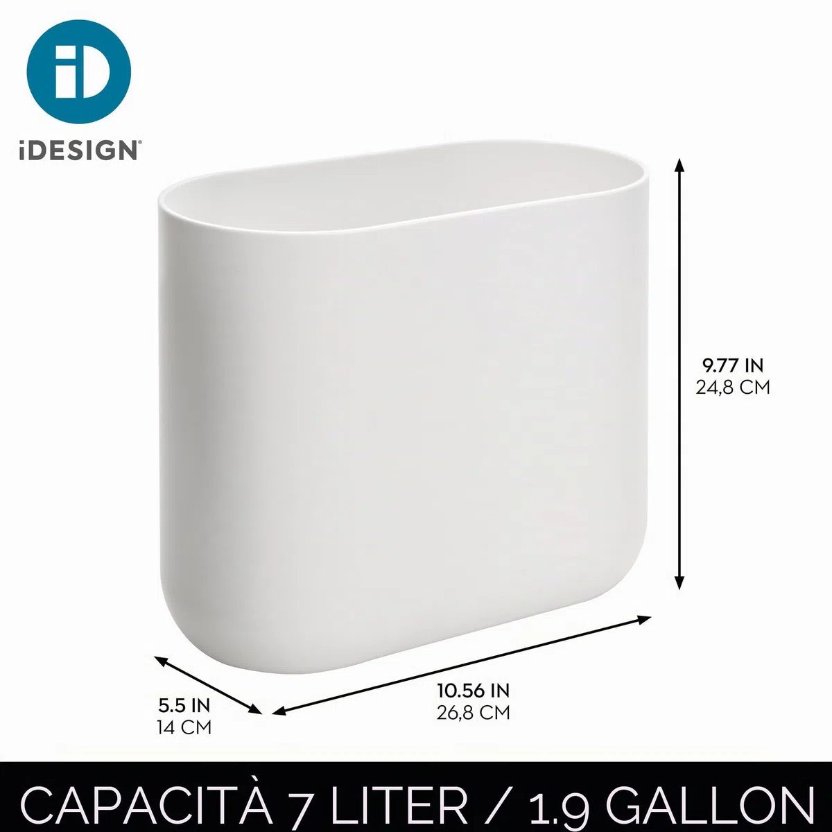 iDesign Cade Cestino spazzatura per bagno o cucina, Piccola pattumiera bagno in plastica, Cestino design per cosmetici, bianco