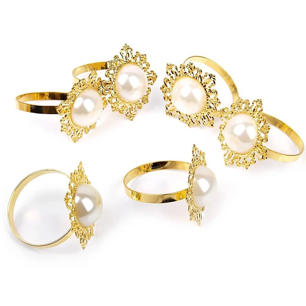 Portatovaglioli ad anello, 24 pezzi, per matrimoni, banchetti, cene, perle finte (dorato)