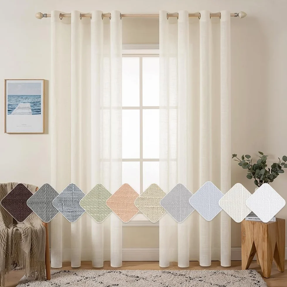 MIULEE Tende Lino Trasparenti Beige leggero con Occhielli, 2 Pannelli 140L x 260A cm - Tende Soggiorno & Camera da Letto Filtranti Luce per Interni