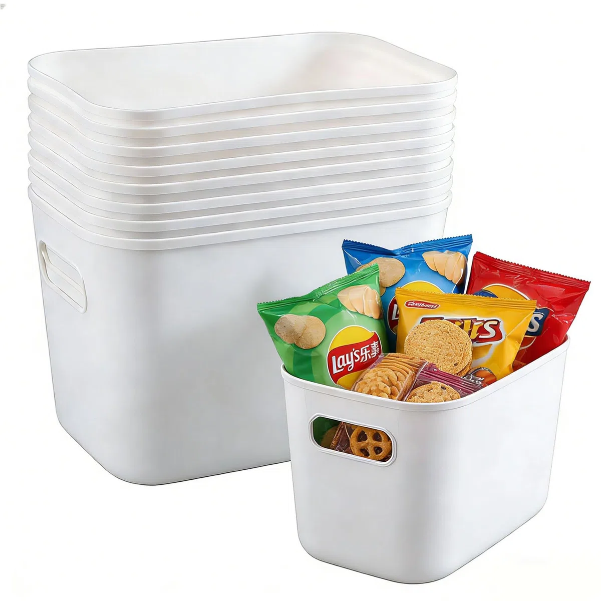 10 Cestini Portaoggetti Plastica Cestino portaoggetti Plastica Bianchi Contenitori Bagno e Cucina Scatole 26x17x15cm per Ufficio/Armadio