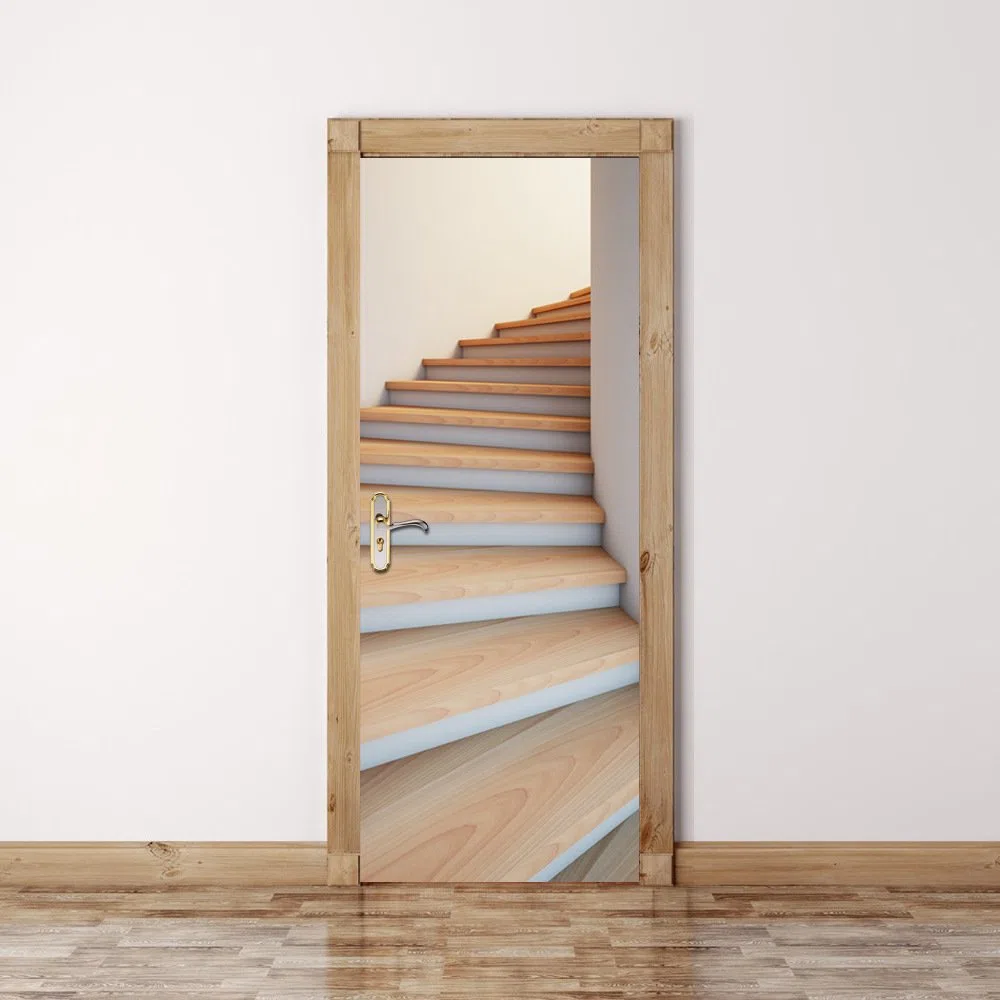Adesivo Porta Autoadesiva Adesivi Per Porte Per Scale In Legno Imitazione 3D Per Soggiorno Camera Da Letto Impermeabile In Pvc Decorstair Decal Carta Da Parati Autoadesiva 95x215cm