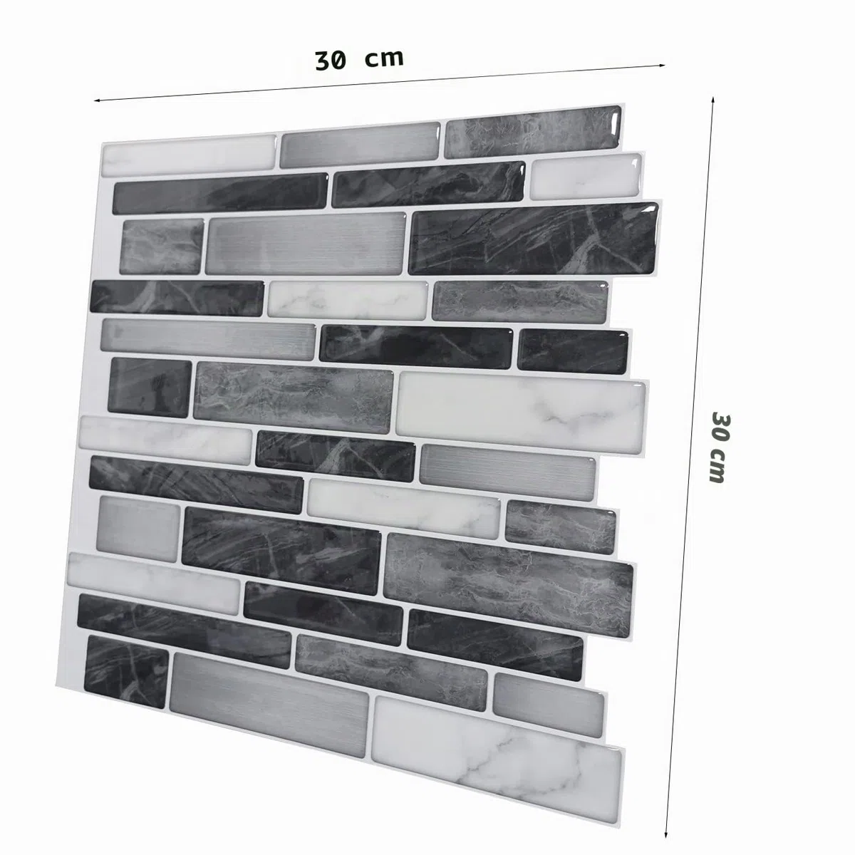 Art3d Set di 10 pezzi, Piastrelle da parete autoadesive, Piastrelle adesive nere e grigie con motivo di marmo per cucina, aspetto marmo,bagno, effetto mosaico, 30x30cm