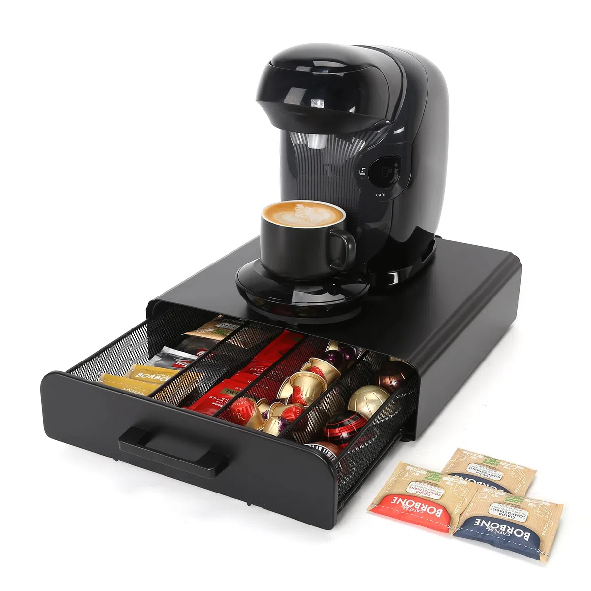 Organizer per Cialde di Caffè Con Cassetto, Contenitore per Capsule, Scatola da Tè, Porta Bustine per Cucina, Ufficio, Caffetteria
