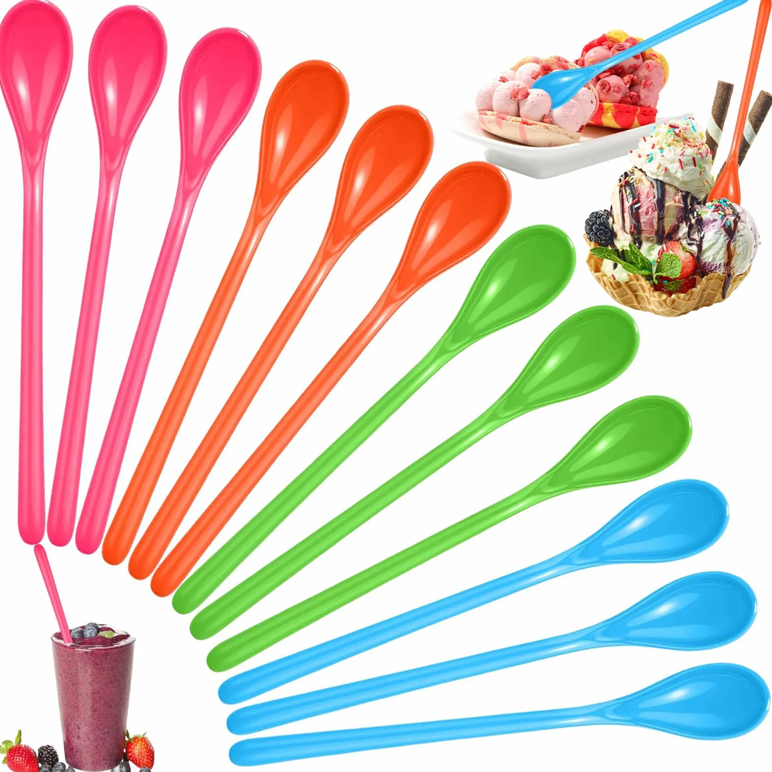 12 cucchiai per uovo, in plastica, cucchiai lunghi in plastica, cucchiai lunghi per la cucina, il caffè, le bevande, il gelato, lo yogurt