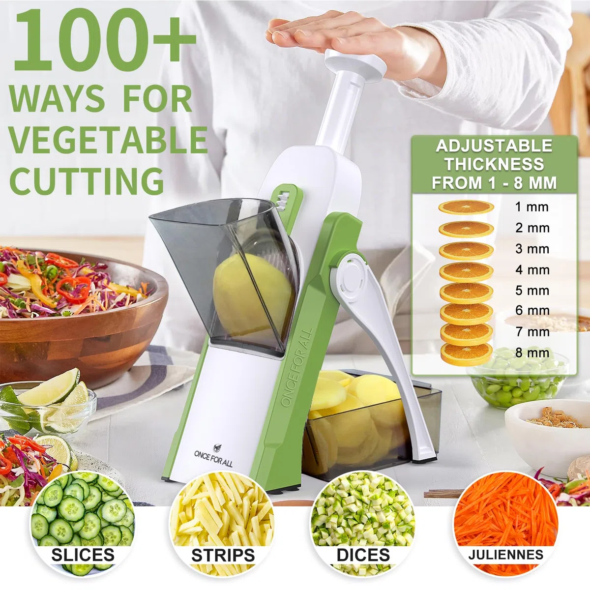 ONCE FOR ALL Mandolina Affettatrice di verdure Spessore regolabile Patate Cipolla Chopper Kitchen Chopping Artifact Multifunzionale Cutte (Burro verde)