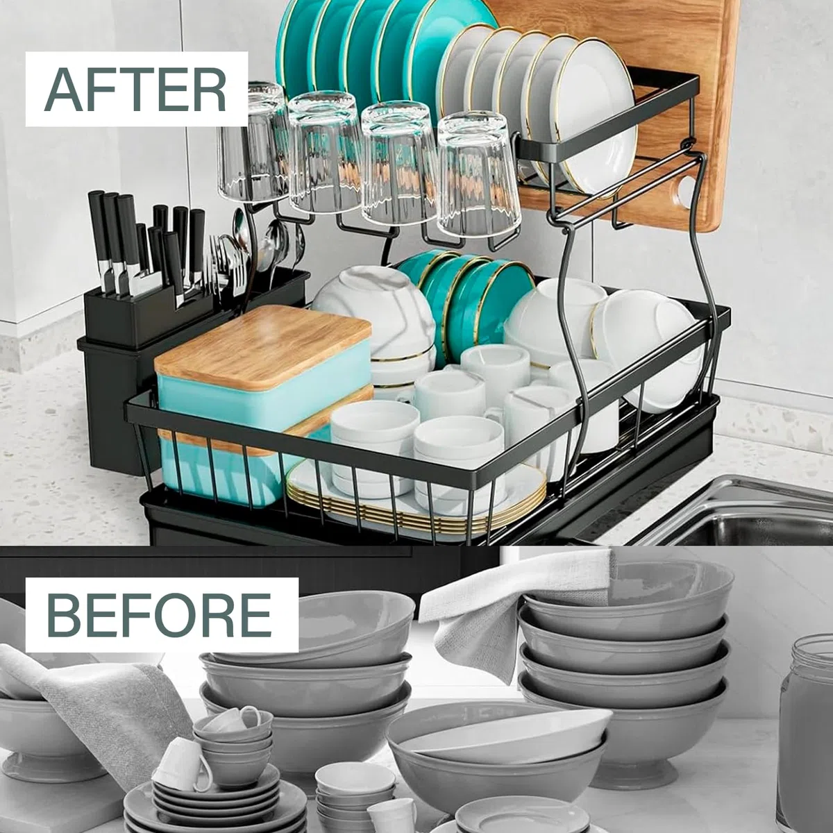 edihome, Scolapiatti da Appoggio, da Lavandino, da Lavello, Gocciolatoio, Scola Piatti, Acciaio Inox, Drying Rack, Ugello Antigoccia e di Drenaggio (2 livello)