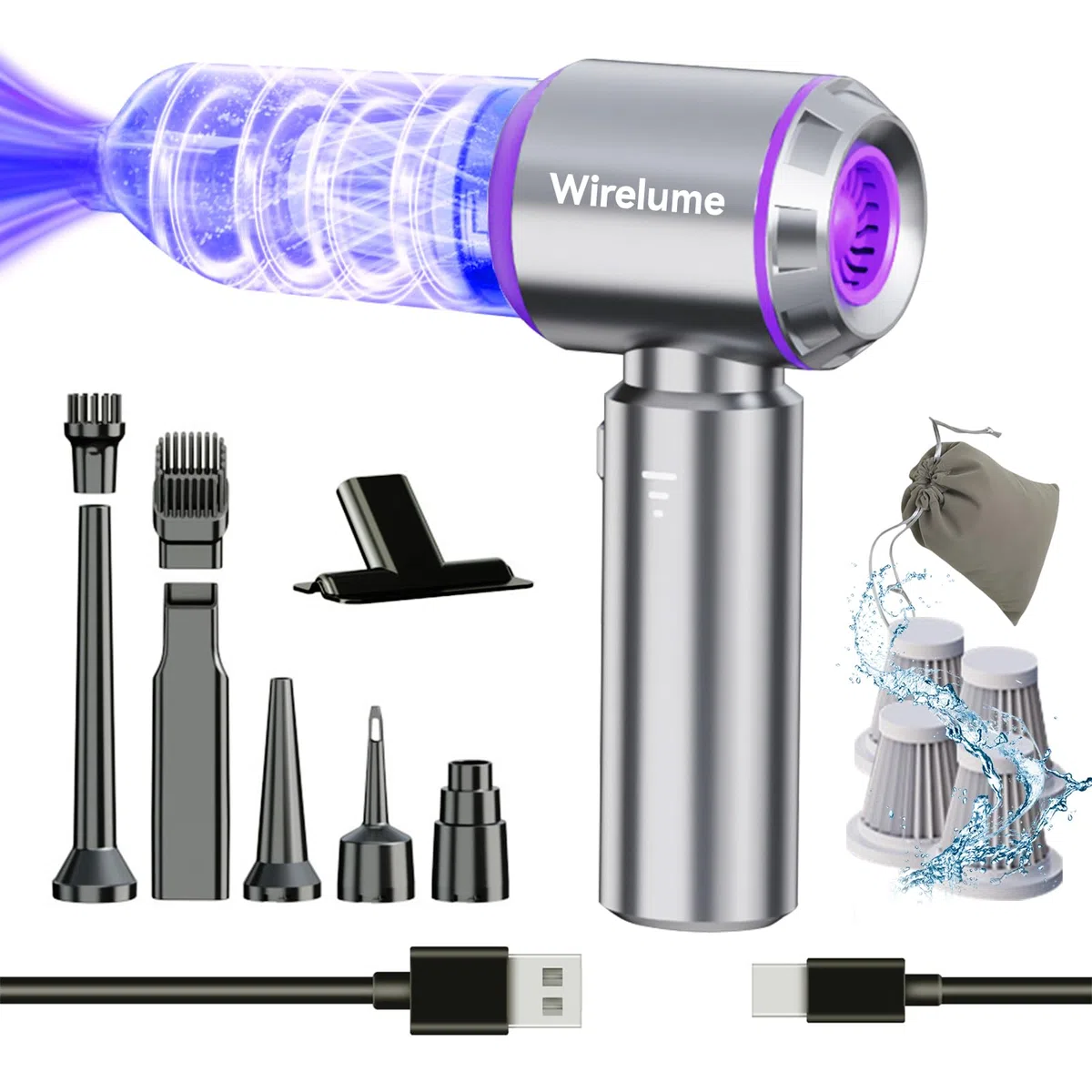 Aspirabriciole senza fili potente Aspirapolvere auto portatile 25000Pa forte aspirazione ciclonica soffiaggio motore brushless portatile ricaricabile leggero per peli di animali veicolo casa