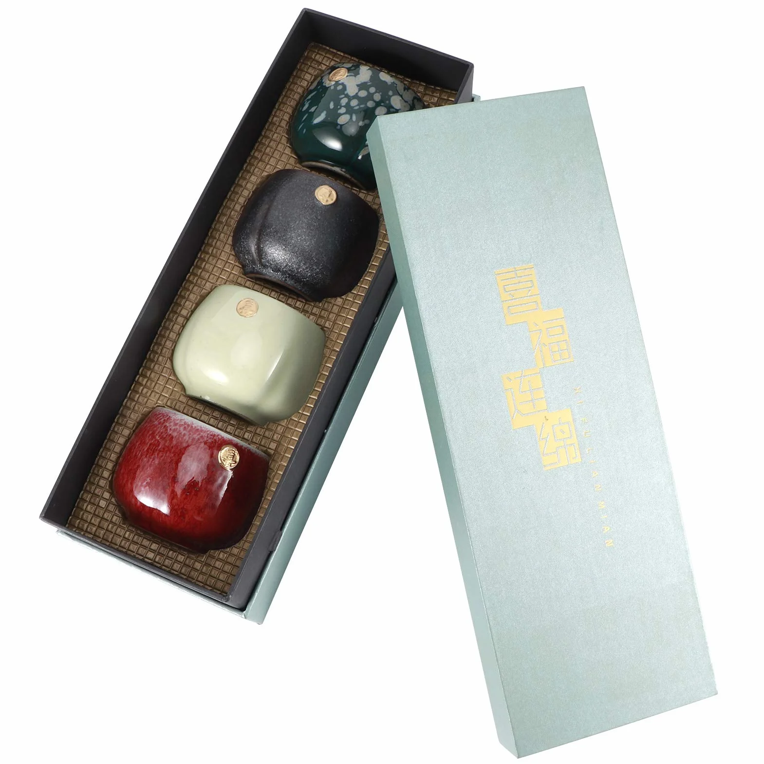 Tazze da tè giapponesi Design in ceramica, set di 4 teiere in ceramica stile giapponese Zen Set da tè unico Set regalo tradizionale artigianale, per casa e ufficio(colorato)
