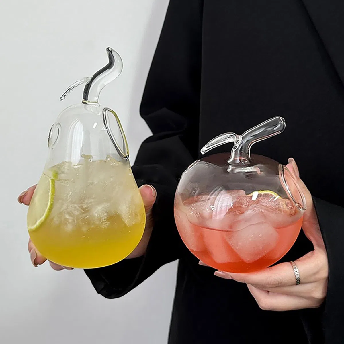 Bicchiere da cocktail a forma di pera a mela, bicchiere da cocktail creativo con cannuccia, adatto per acqua, succhi di frutta, birra, bevande, cocktail e bevande miste (mela)