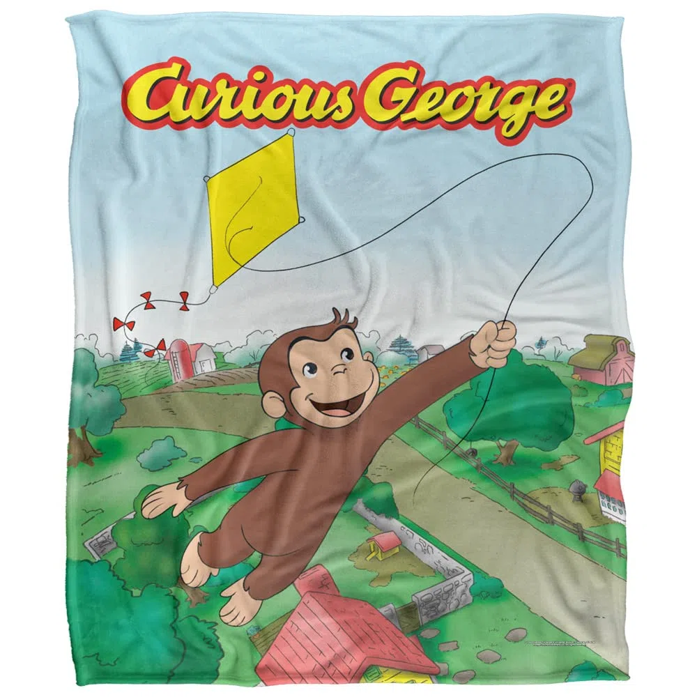 Coperta Curious George, 152 x 127 cm, coperta super morbida al tatto «Kite Flying George», 50" x 60"