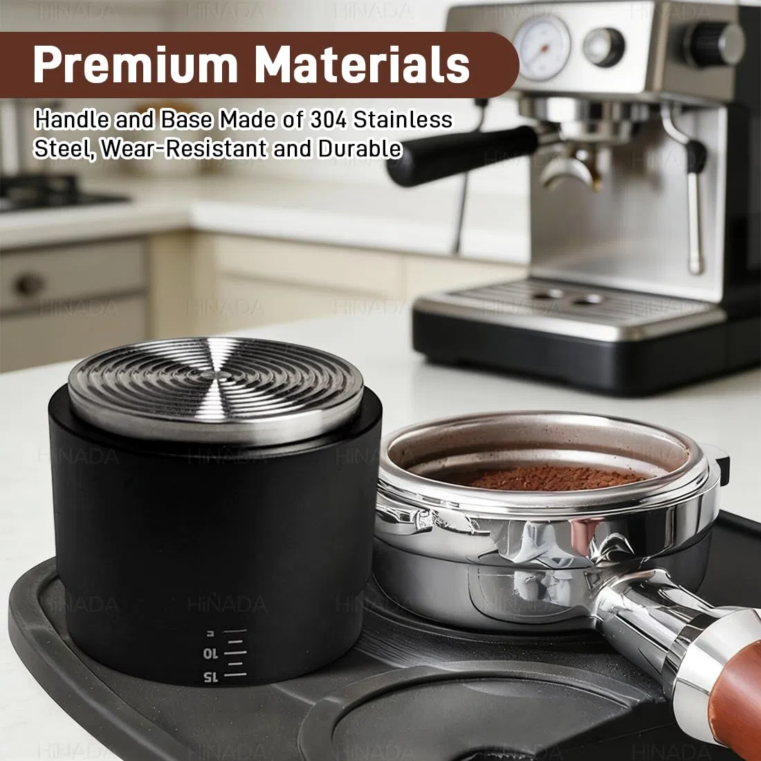Pressa Caffe 51mm, 3-in-1 Coffee Distributor and Tamper with WDT Tool, Pressino per Caffe con Profondità Regolabile e Molla Calibrata, adatto a portafiltri (51mm)