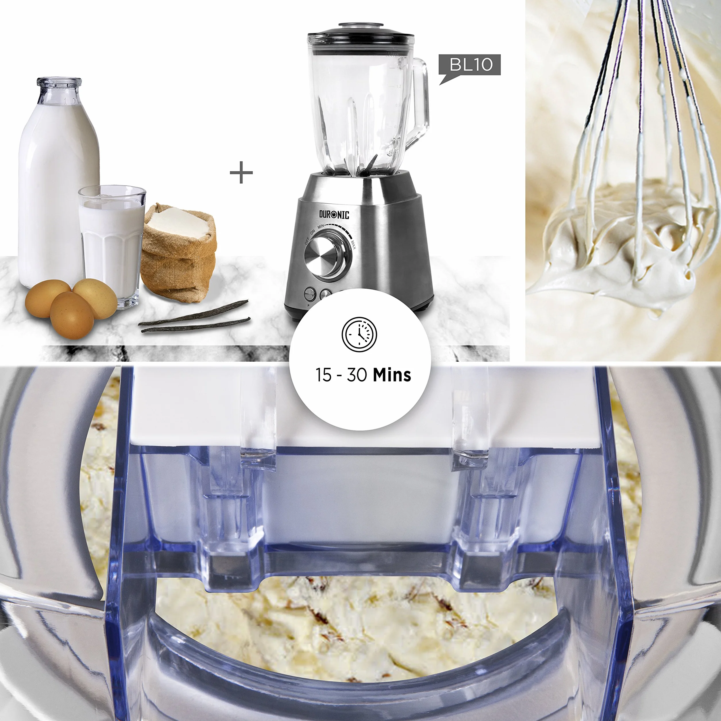Duronic IM540 Macchina per gelati 1.5 L - Gelatiera ad accumulo – Ciotola inclusa - Ideale per sorbetti Frozen yogurt e gelato artigianale fatto in casa