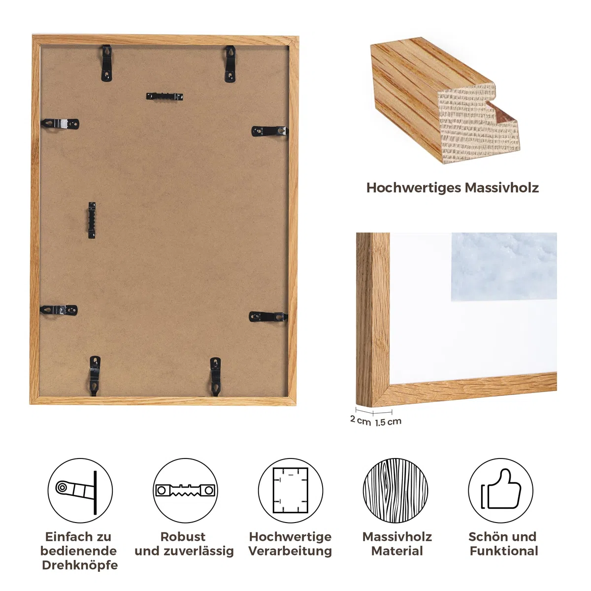 Feihorrm Cornice portafoto, Fotocornice in quercia, con vetro temperato, per foto 20x30 cm senza passepartout o 12x17 cm con passepartout, Fotocornice in legno massiccio (Beige, 20x30 cm/ 1x)