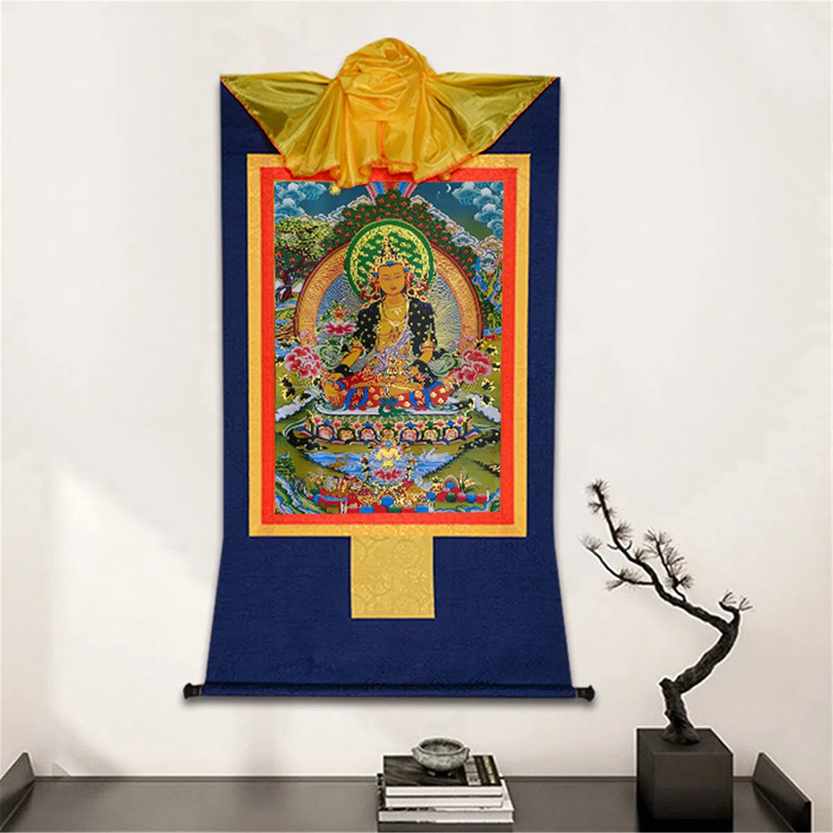Gandhanra Thangka Tibetano - Ksitigarbha Thangka - Arazzo di Buddha a Stampa Dorata per Decorazione Zen, Meditazione, Rilassamento Spirituale e Pace