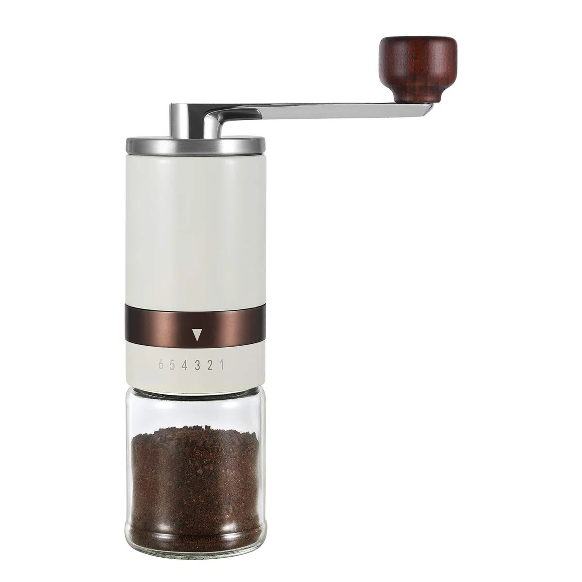 Vucchini Macinacaffè Manuale con Ruvidità Esterna Regolabile,Acciaio Inossidabile, Mola Conica in Ceramica, Bianco Latte, Mulino Portatile