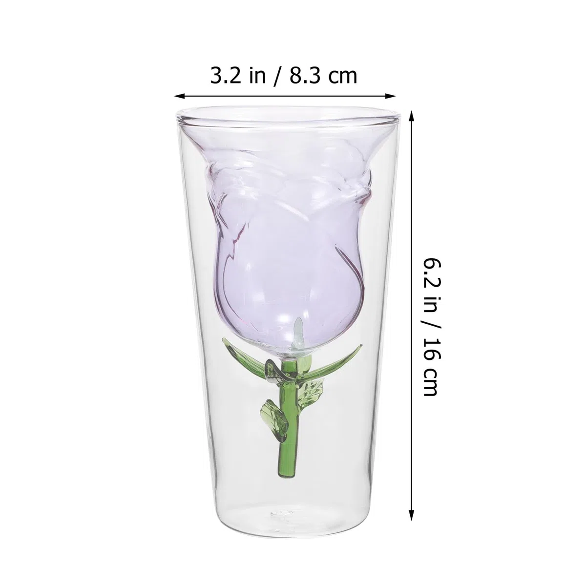 ERINGOGO Bicchiere da Vino a Doppio Strato 300Ml in Vetro Decorazione Fiore Rosa Tazza da Festa Elegante per Cocktail e Bevande per Eventi e Ristoranti