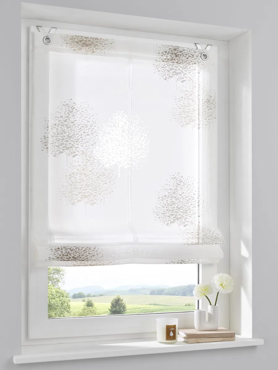 Kutti Tenda a Pacchetto Bellinda Bianca, Motivo Floreale Naturale, con Occhielli 60 * 140 cm