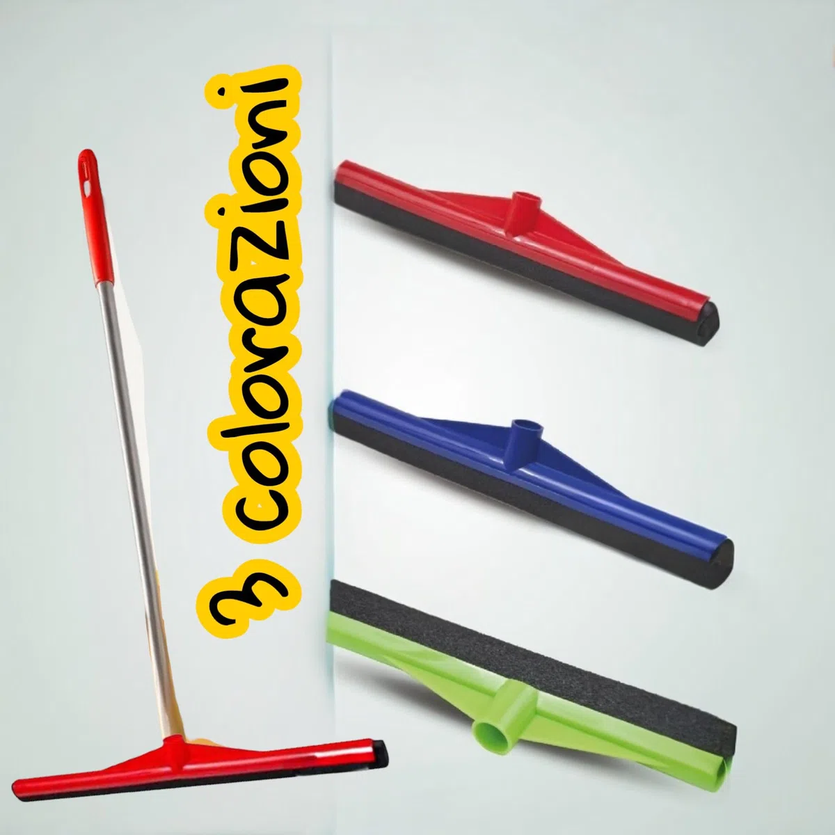 Set 3 Tira Acqua Pavimenti 44 cm – Spingiacqua in Gomma per Pavimenti Lisci – 3 Colori Assortiti – Attacco Standard Ø2.2 cm – Uso Domestico e Professionale – Cod. 2387611/65591