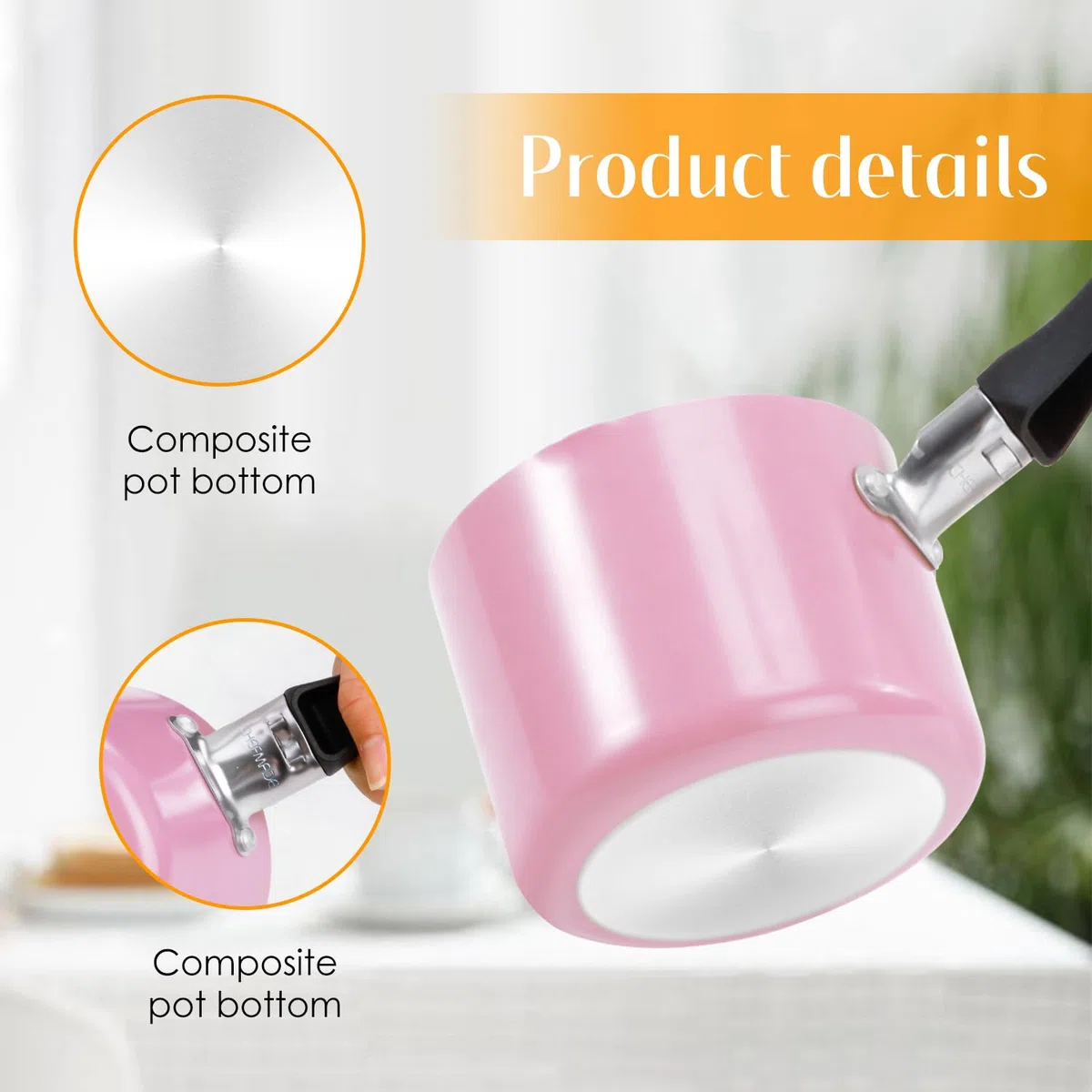 Mini Casseruola con Manico, 550ml Ø10cm Mini Pentolini da Latte Pentola per Zuppa, Burro Scaldatore con 2 Beccucci per Cioccolato, Latte(Rosa)