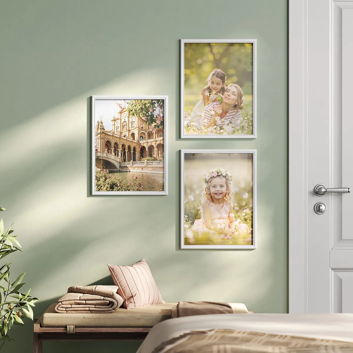 WOLTU Cornice per Foto 30x40 cm Set di 3 Cornice da Parete e Tavolo, Portafoto in Legno Massello e Pannello in Plastica, Collage Foto, Bianco