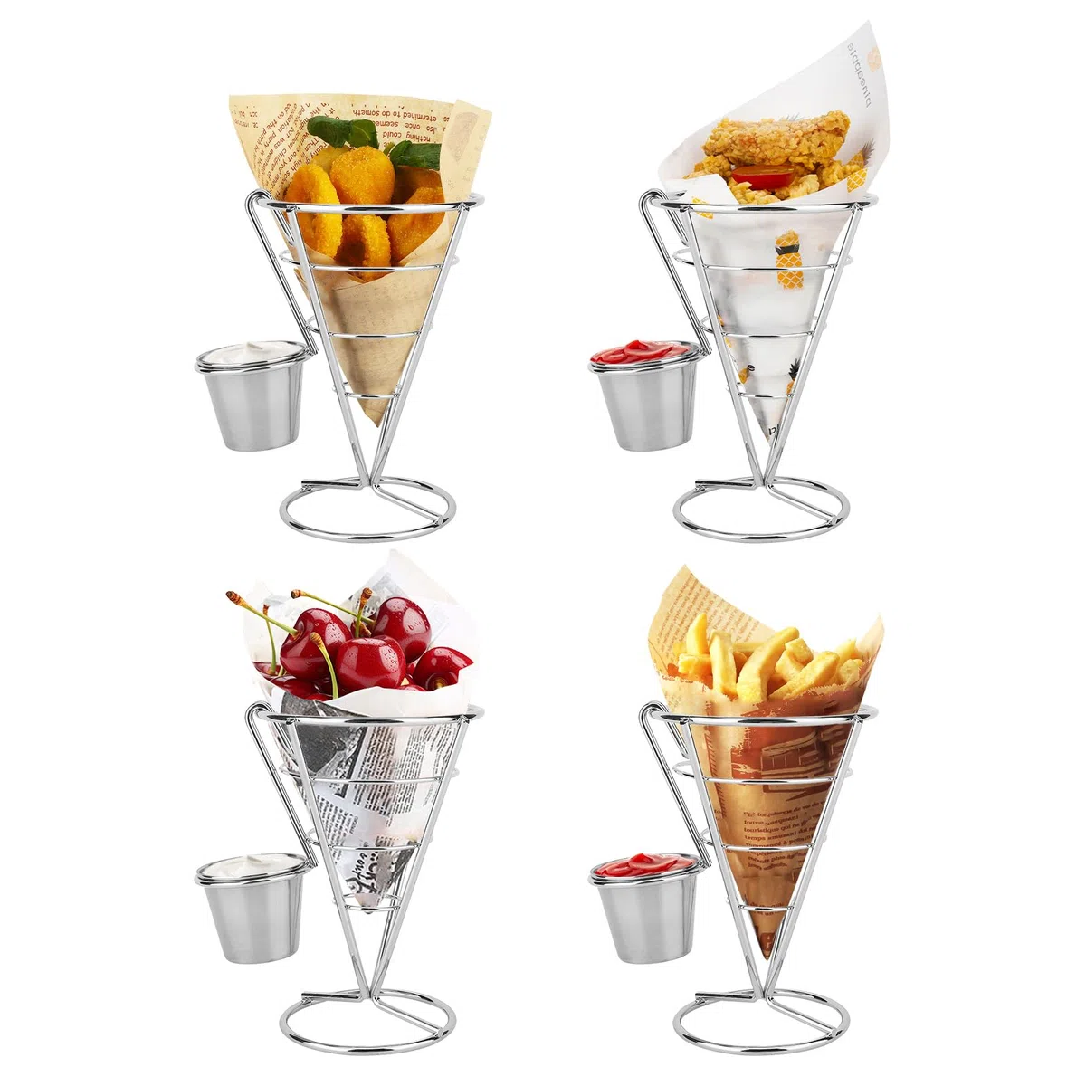 Supporto per Patatine Fritte, 4 Confezioni Conico Facile da Pulire per Casa Famiglie Ristoranti Bar Caffè Feste