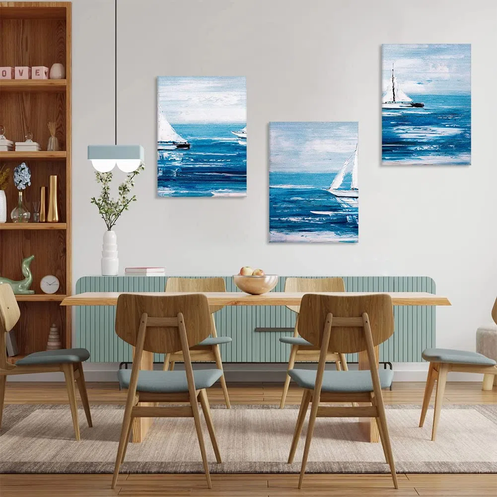 Artscope Stampe e Quadri su Tela 3 pz. Oceano Blu e Barca a Vela Immagine Fotografia Murale Tela Wall Art Bel Regalo per Home Decor Ristorante Cucina Regalo di Anniversario Compleanno 30x40CM