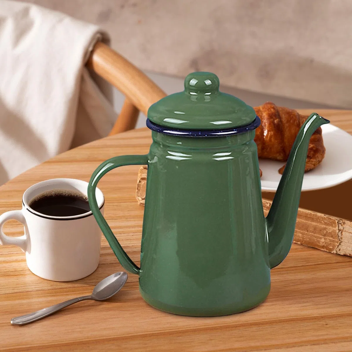perfk Bollitore per l'acqua con caffettiera Smaltata, scaldalatte, bollitore per caffè da 1,1 Litri, teiera da Piano Cottura per Cucina, casa, Esterno, Verde