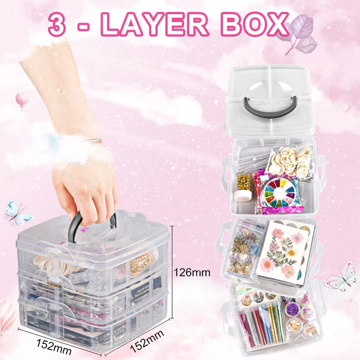 EFUTURETIME 260 Pezzi Kit Decorazioni in Resina Epossidica Completo Con Fiocchi di Foglie d'Oro, Glitter, Paillettes, Fiori Secchi, Pinzette per l'Artigianato e la Nail Art