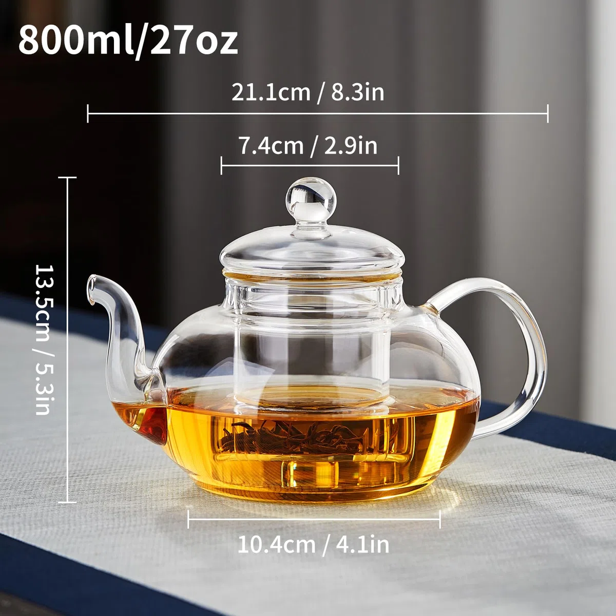 Teiera in vetro da 800ml, resistente al calore, con filtro in acciaio inox, ideale per tè sfusi, tè verde e tisane, adatta a fornelli e microonde